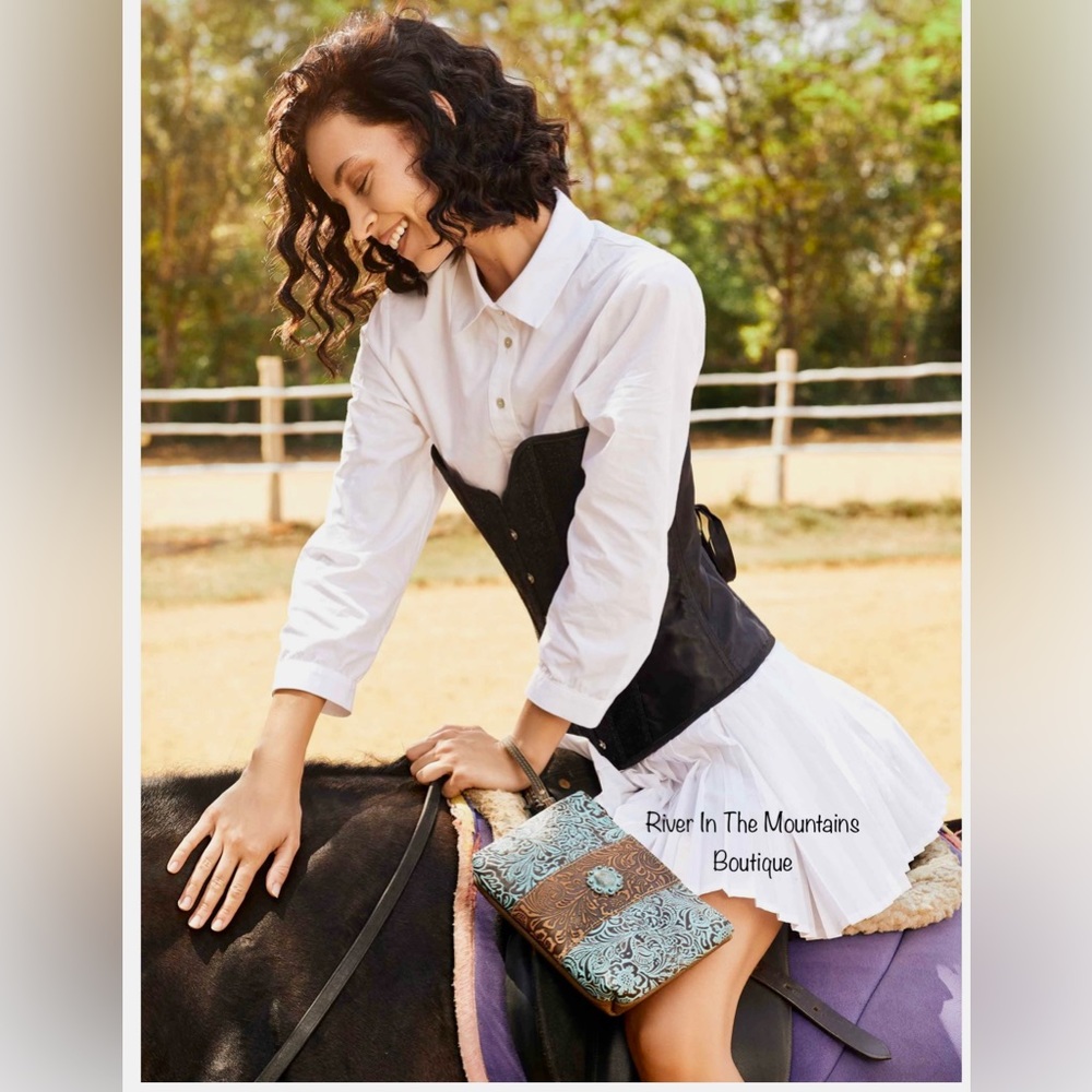 Beautiful Aqua Leather & Hair-on Myra Wristlet!